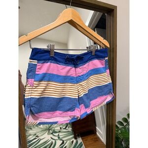 Vintage Patagonia Women's Striped Board Shorts Size 0 Blue Pink Tan Y2K low Rise